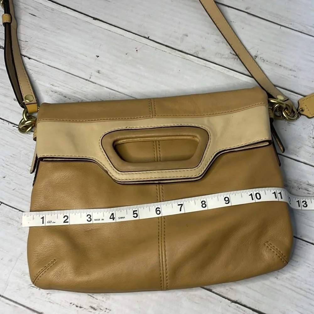 Coach Bonnie Crossbody Purse Camel Sand Leather Foldover Shoulder Bag - Picture 13 of 15